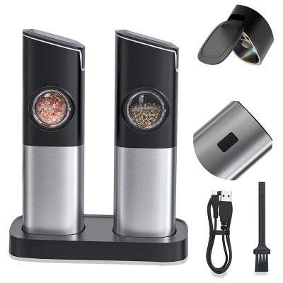 Salt and Pepper Grinder Set, Electric Pepper Grinder USB Rechargeable,Automatic Gravity Mill Grinder with Switch