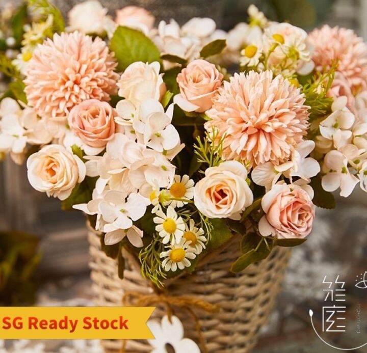 [SG Stock] Artificial Flower Bouquets Daisy Pompon Mum Rose Bouquets