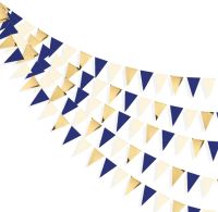 3M Navy Blue Beige Gold Wedding Hanging Paper Triangle Flag Banner Garlands for Boy Birthday Baby Bridal Shower Party Decoration