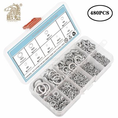 480pcs 304 Stainless Steel Spring Lock Washer Assortment Set 9 Sizes M2 M2.5 M3 M4 M5 M6 M8 M10 M12