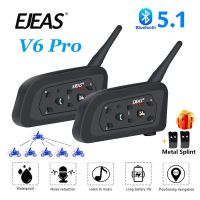 EJEAS V6 PRO รถมอเตอร์ไซค์เฮดเซ็ตอินเตอร์คอมหมวกกันน็อคบลูทูธ1200M,Interphone แบบบลูทูธสื่อสารสำหรับ6ผู้ขับขี่กันน้ำ