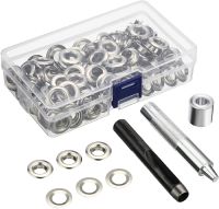 Grommet Tool Kit 100 Sets Grommets Eyelets 6mm 10mm 12mm 14mm Inside Diameter Silver for Clothes Shoes Bag Leather Crafts DIY  Pliers