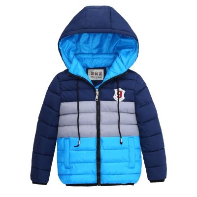 ZZOOI Children Unisex Coat Boy Striped Hooded Drawstring Down Jacket