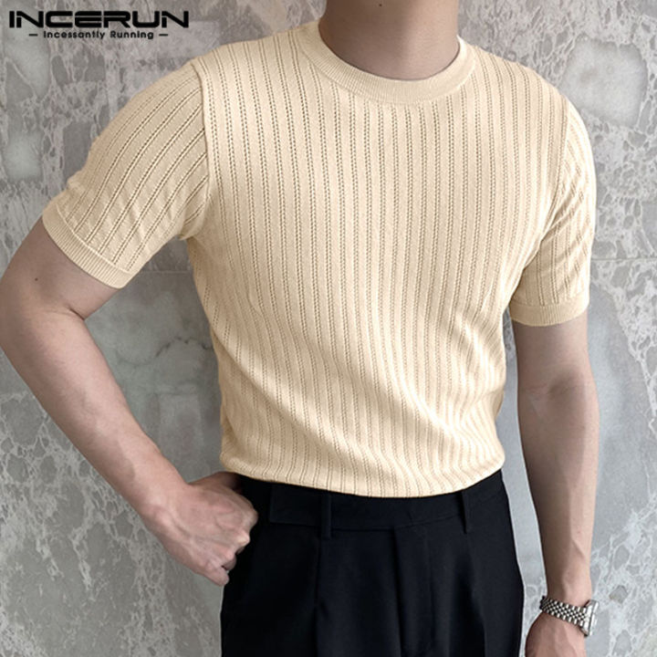 เสื้อเบลาส์ทรงพอดีตัวคอผู้ชายในวันหยุดเสื้อเชิ้ตแขนสั้นเสื้อเสื้อยืดสีเรียบ-สไตล์เกาหลี