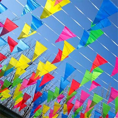 【CC】 50/60pc Colorful Flags Fabric Bunting 30/40 Meters Birthday Wedding Pennant String Buntings