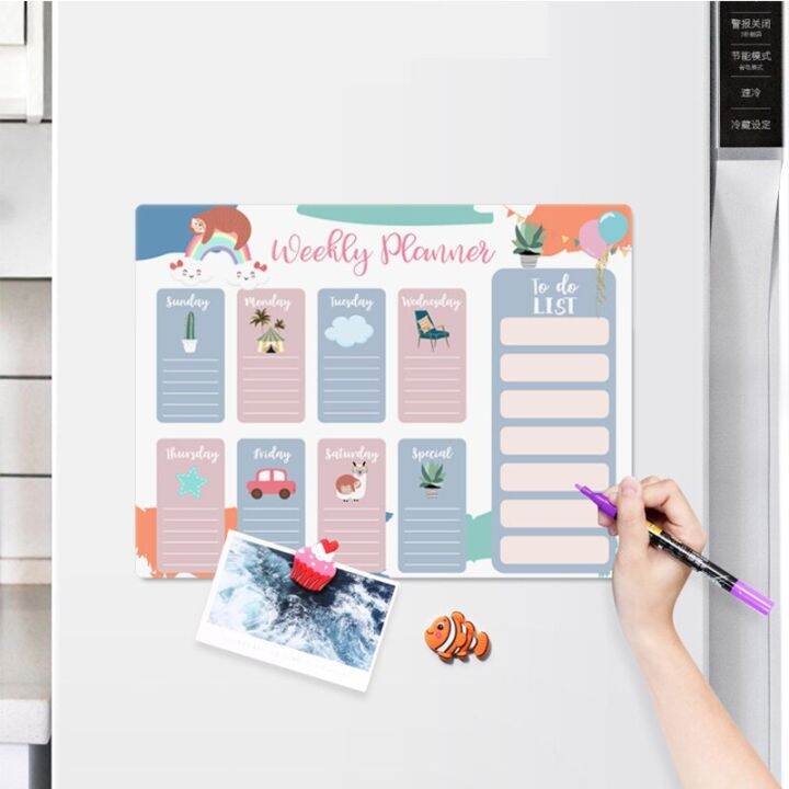 weekly-planner-calendar-2021-magnetic-fridge-magnet-stickers-soft-whiteboard-for-wall-kids-message-drawing-memo-erasable-markers