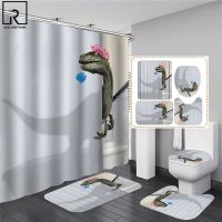 3D Dinosaur Shower Curtains Waterproof Bathroom Curtain with Hooks Anti-slip Bath Mat Set Soft Rugs WC Toilet Carpet Home Decor