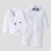 White Newborn Baby Boy Rompers Set Tuxedo Bow Tie Little Kids Gentleman Suit Full Cotton Coat + Jumpsuit Infant Children Outfit