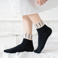 High Quality Winter Women Socks Cotton Black Color Girls Novelty Casual Short Socks Plaid Striped Welt