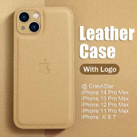 CrashStar With Logo Leather Add Silicone Phone Case For iPhone 14 13 15 12 11 Pro Max XS XR X 8 7 Plus + SE 2020 Soft Shockproof Phone Casing Simple Fashion Phone Cover With Full Cover Lens Camera Protection