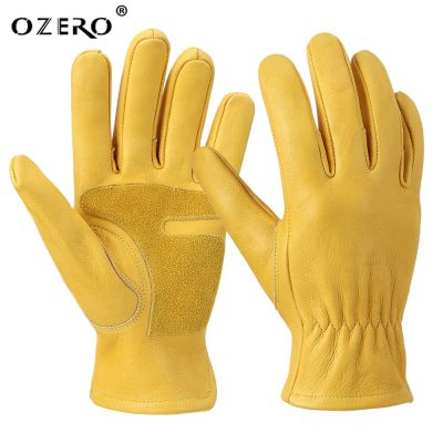OZERO Work Gloves Mens Leather Motorcycle Driver Cycling Outdoor Sports Racing Security Protection Safety Yellow Riding Gloves Safety Gloves