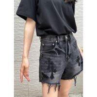 MG96 Chrome Hearts2023 summer new fashion cool leather label cross wash water Old Tassel straight denim shorts yj