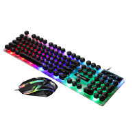 GTX300 Typewriter Keyboard and Mouse Set Punk Retro Keyboard Backlit Game USB Wired Keyboard and Mouse Set for PC Desktops