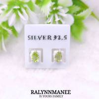 BA032 ต่างหูพลอยเพอริดอทแท้ ( Peridot ) แบบก้านเสียบ ตัวเรือนเงินแท้ 925 ชุบบทองคำขาว