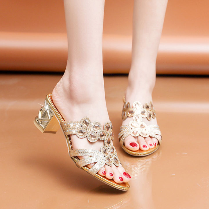 kslm-รองเท้าแตะผู้หญิงส้นสูง2023ฤดูร้อนแฟชั่น-รองเท้าส้นหนาปานกลางส้นหนารองเท้าสตรีรองเท้า