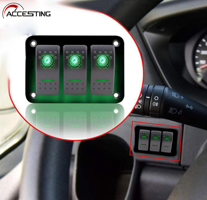 Gang Rocker Switch Panel Boat Switch Panel Waterproof 12V LED Toggle  Switch Aluminum Panel for Car RV Truck Marine Switch Panel with Fused Green  LED Rocker Switch On/Off (3Gang Green)