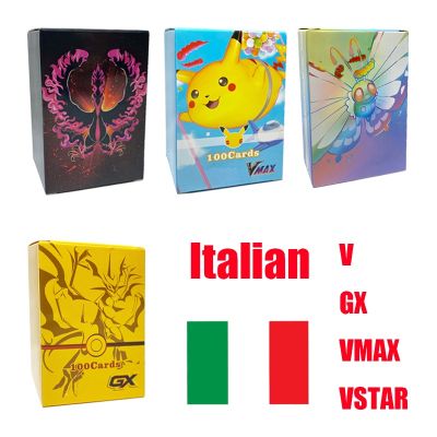 ∋﹉ Pokemon Rainbow Cards Italian Letters Trainer Pikachu Charizard Anime Battle Flash Card Vmax Gx VSTAR Energy Card Kids Toys Gift