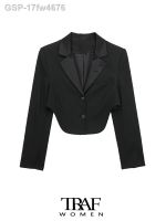 □ 17fw4676 TRAF-Blazer De Botão หน้าผากมังงะ Comprida Feminino Com Lapela Casaco วินเทจ Casacos Femininino Coletes Cortados Moda