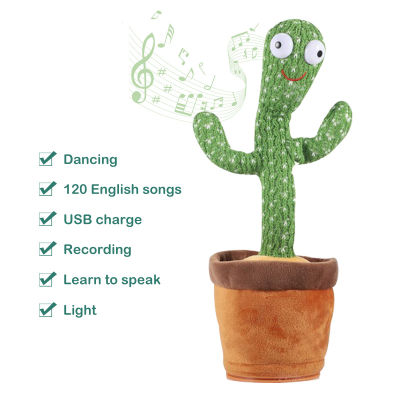 Electronic Dancing cactus Talking Cactus Stuffed Plush Toy with Music Sound Record Repeat Kawaii Cactus Toys Kids Education Toy