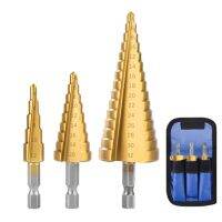 Step Drill Bit 3-12mm 4-12mm 4-20mm 4-32mm HSS Straight Groove Titanium Coated Wood Metal Hole Cutter Drilling Power Tools Set Exterior Mirrors