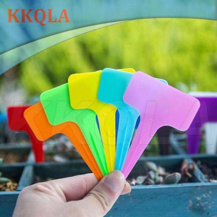 qkkqla-50pcs-10cm-plastic-pvc-plant-t-tags-labels-flower-pots-waterproof-markers-herbs-garden-tools-supplies