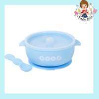 Qooc Bowl Suction ชามซิลิโคน ดูดโต๊ะ พร้อมช้อน สีฟ้า