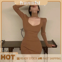 hanshi [2023 new HOT FASHION] lazlook เดรสคอสูงของผู้หญิงเดรสเข้ารูปแขนยาวสำหรับฤดูใบไม้ร่วงและฤดูหนาว