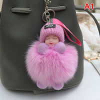 MLE Pompom Sleeping Baby Keychain Cute Fluffy Plush Doll Keychains