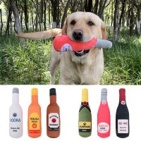 Dog Plush Toys Pet Squeaky Printed Champagne Tequila Bottle Shape Toy Dog Bite-Resistant Clean Teeth Chew Toy Pet Supplies Toys