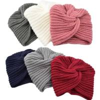 ผู้หญิงถักผ้าโพกศีรษะบิดเงื่อนโครเชต์BeanieถักHeadwrapฤดูหนาวWarm