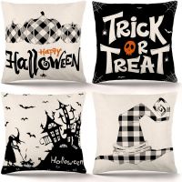 Halloween Pillow Covers Buffalo Plaid Pillow Covers Holiday Rustic Linen Pillow Case for Sofa Couch