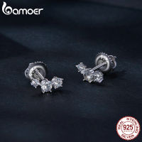 BAMOER S925สเตอร์ลิงเงิน Moissanite ต่างหูเม็ดกลมดาวต่างหูรูปดาวสำหรับผู้หญิงหมั้นเครื่องประดับแต่งงานชั้นดีของขวัญ MSE034TH