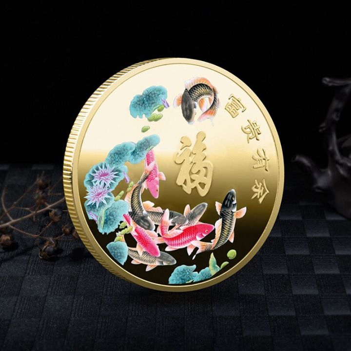 2022-new-chinese-fish-commemorative-coins-for-good-luck-golden-collectible-badges-feng-shui-home-decor