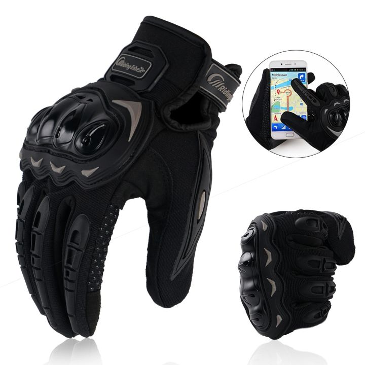 ถุงมือมอเตอร์ไซค์สำหรับผู้ชาย-ถุงมือขี่จักรยานนักแข่งรถมอเตอร์ไซด์ขับเคลื่อนด้วยหน้าจอสัมผัสระบายอากาศได้
