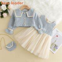 Bear Leader Girls Clothes Set 2-6 Y Spring Autumn New Plaid Vest Dress Retro Outwear Coat 3 Pcs Fashion Baby Party Outfits