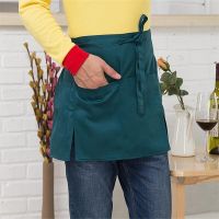 1PCS Half Short Waist Polyester Apron Waitress Waiter With Pocket Kitchen Cafe Pub Unisex Aprons