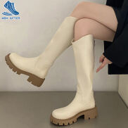 48H AFTER Thick Legs White Platform Boots Women s Black Retro Skinny Tall