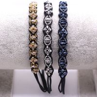 【CW】 Metting Joura  Beads Knitted Headband Ethnic flower Elastic Hair Band accesories