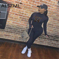 All Black O Neck Letter Print Skinny Jumpsuits Sexy Tight Club Party Lady Fashion Sheath Bodysuits