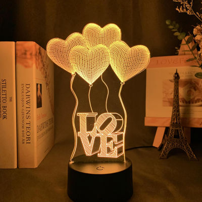 Valentines day gift for girlfriend 7 Color Change 3D Hologram Love Heart Lamp USB Acrylic Lights anniversary wife present