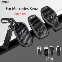 ZOBIG คาร์บอนไฟเบอร์สำหรับกุญแจรถ Benz Mercedes กรอบ Fob เคสกุญแจรถยนต์พร้อมพวงกุญแจใช้ได้กับ Benz 2017-2023 A-Class C-G-Class S-Class S-Class E-Class