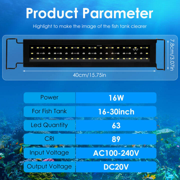 จัดส่งเร็ว-ไฟตู้ปลาไฟตู้ปลาแบบเต็มสเปกตรัมพร้อมจอแอลซีดีไฟตู้ปลา-led-rgb-16w-สำหรับถังน้ำจืดที่มีระดับความสว่าง10ระดับนาฬิกาจับเวลาปรับได้3โหมดสำหรับปลูกถัง41-61ซม