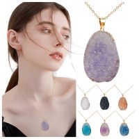 Fashion Opal Stone Column Quartz Necklaces For Women Natural Irregular Crystal Pendant Necklace Bohemian Statement Jewelry Gift