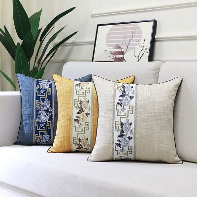 【SALES】 Simple cotton and linen cushion new Chinese style sofa pillow bedside large mahogany furniture waist support cover removable washable