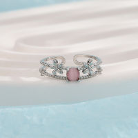 Art Selection: Fashion, Light Luxury, Elegant Style, Double Layer Diamond Ring, Fresh and Sweet Pink Diamond Flower Ring 6ETI