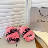 Balenciag* รองเท้าแตะ ผ้าขนสัตว์ พิมพ์ลายตัวอักษร สีชมพู แฟชั่นฤดูใบไม้ร่วง สําหรับผู้หญิง hww