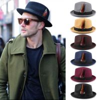 【Explosion umbrella】  ผู้ชายผู้หญิง Fedora หมวก Trilby Sunhats ปานามาหมวกขนวงคลาสสิกย้อนยุคแจ๊สกลางแจ้งพรรคท่องเที่ยวถนนสไตล์ฤดูหนาวที่อบอุ่น L