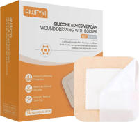 Silicone Adhesive Foam Wound Dressing with Border, 4" X 4"(10 Individual Pack), Sterile, 5-Layer, Excellent Breathability Gel Pad for Pressure Ulcer, Leg Ulcer, Diabetic Foot Ulcer by Aiwryyi