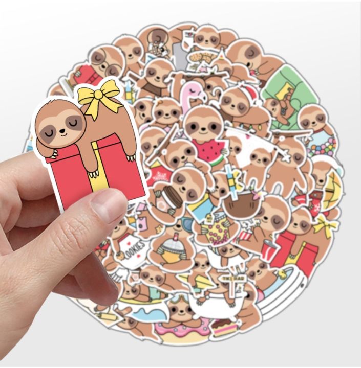 50pcs-cute-ins-wind-sloth-graffiti-waterproof-sticker-refrigerator-helmet-skateboard-cartoon-animal-sloths-decoration-toys