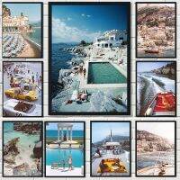 Beach Travel Resort ธีมโปสเตอร์,Speedboat Landing Pool Party การถ่ายภาพ,ภาพวาดผ้าใบพิมพ์ Art สำหรับทางเดินห้องนั่งเล่น Home Decor
